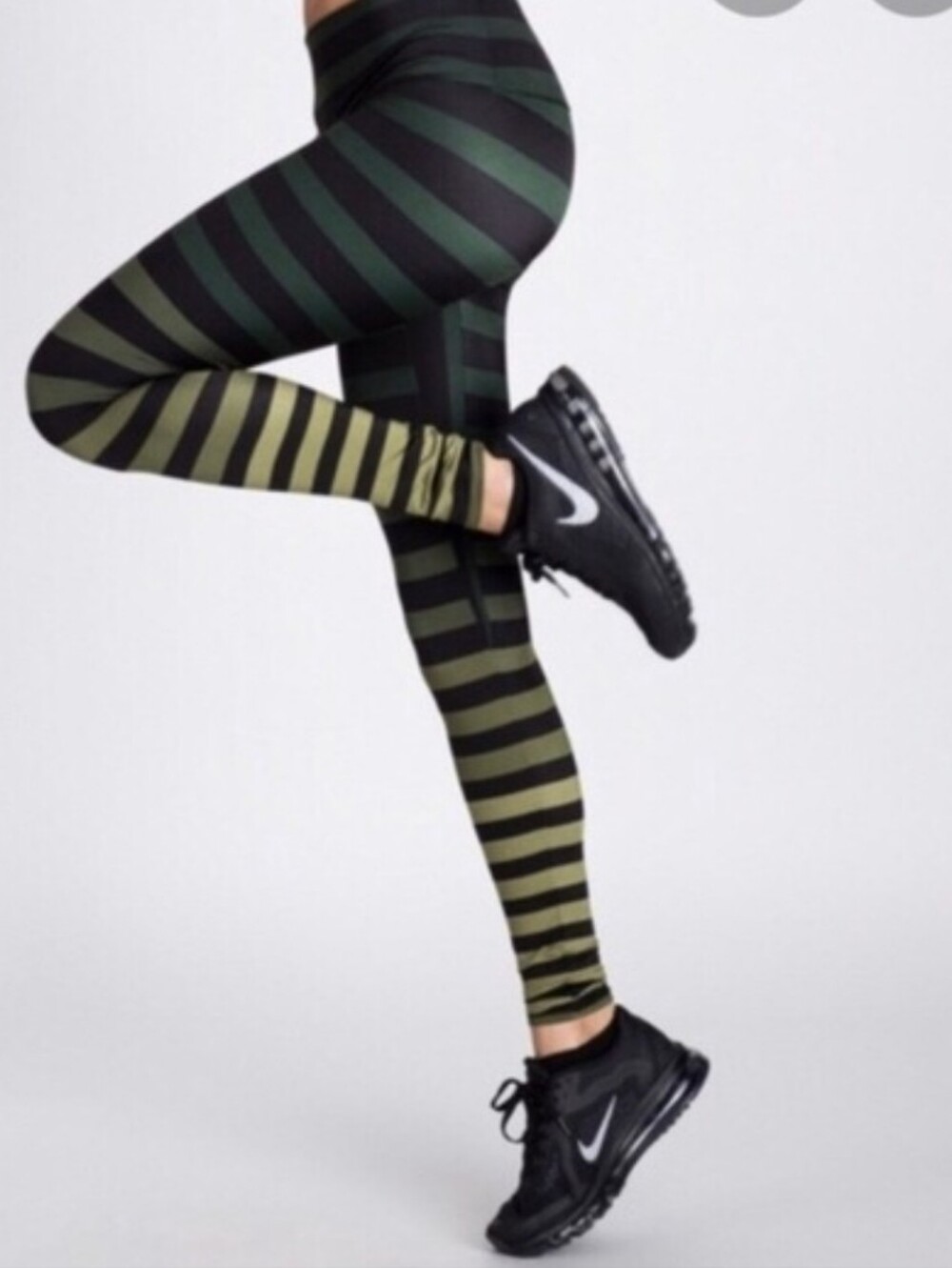 K-Deer Miranda Striped Black and Green Leggings